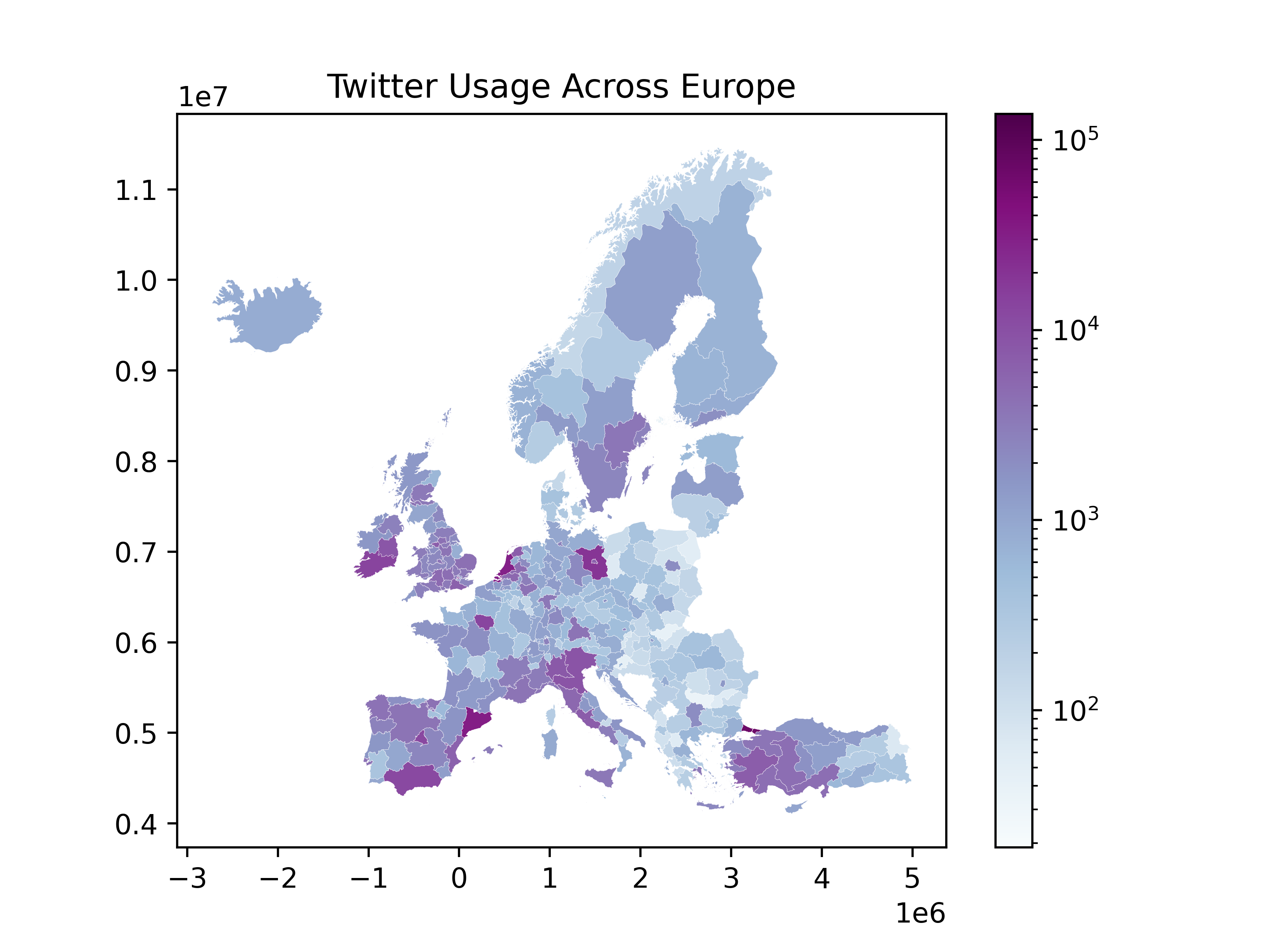 figure 3.1 Twitter usage across Europe